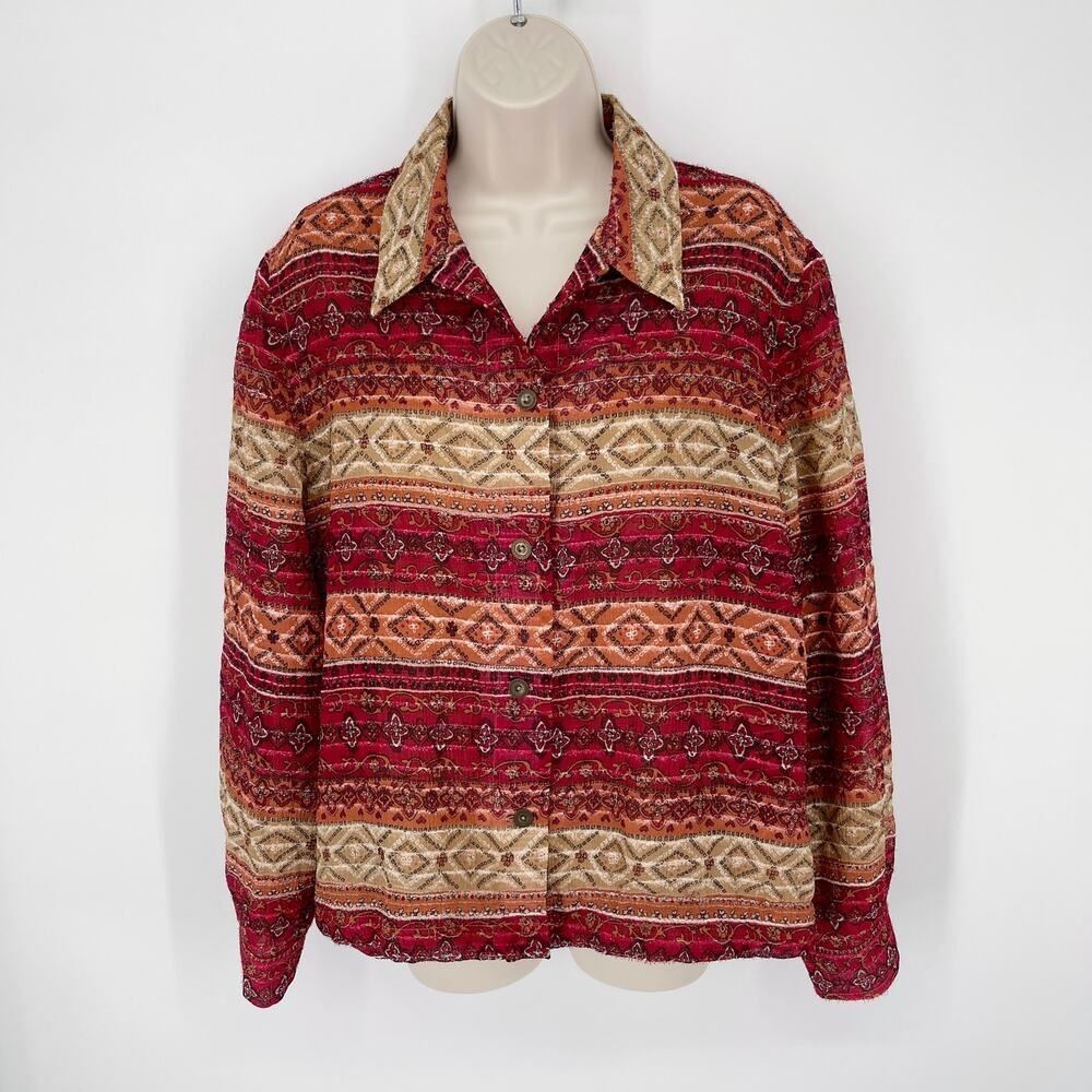 Alfred Dunner Women's Sorrento Button Down Multi Color Blazer Top Size 16P Tan